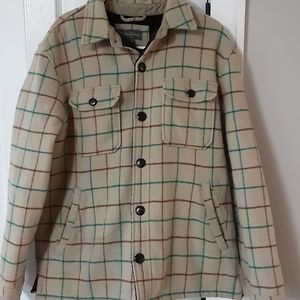 LLBEAN MENS WOOL FLANNEL PLAID SHIRT JACKET SHACKET SHERPA LINED